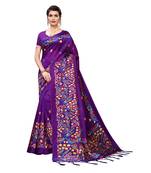 Purple printed art silk saree with blouse