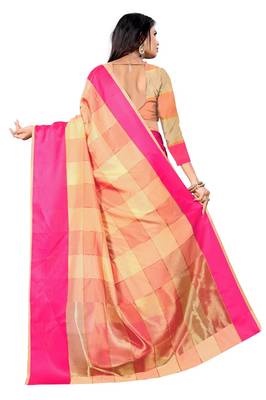 Pink woven cotton silk saree with blouse 5
