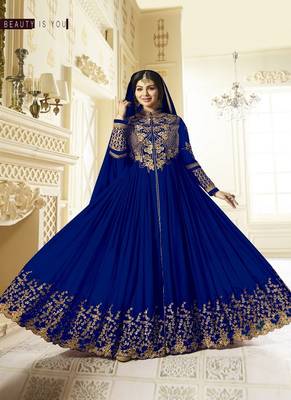 Blue embroidered faux georgette salwar 1