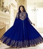 Blue embroidered faux georgette salwar