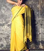 Yellow woven cotton saree with blouse