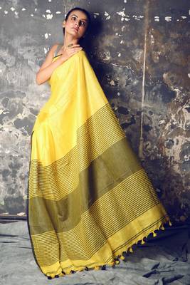 Yellow woven cotton saree with blouse 2
