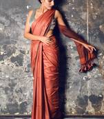 Rust woven cotton saree with blouse