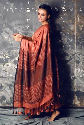 Rust woven cotton saree with blouse 2