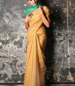 Yellow woven silk blend saree with blouse