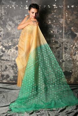 Yellow woven silk blend saree with blouse 2