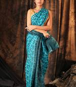 Sky blue hand woven blended cotton saree