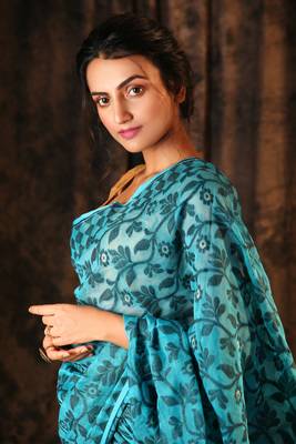 Sky blue hand woven blended cotton saree 3