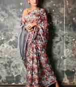 Grey hand woven blended cotton saree