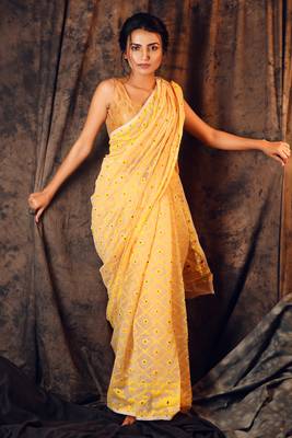 White hand woven blended cotton saree 1
