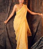 White hand woven blended cotton saree