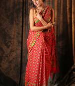 Red hand woven blended cotton saree