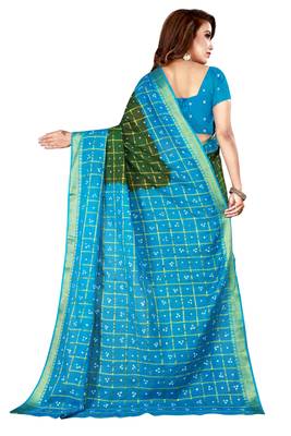 Multicolor hand woven art silk saree with blouse 2