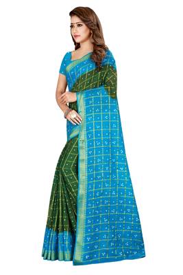 Multicolor hand woven art silk saree with blouse 3