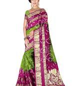 Multicolor hand woven art silk saree with blouse