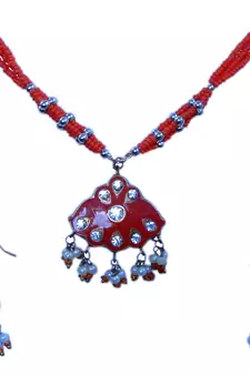 Royal Jaipuri Designer Red Pendant N Earrings Set