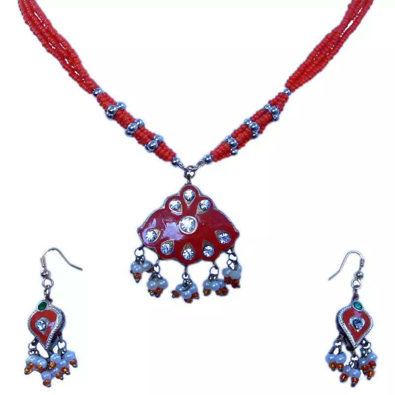 Royal Jaipuri Designer Red Pendant N Earrings Set