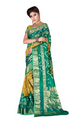 Multicolor hand woven art silk saree with blouse 3