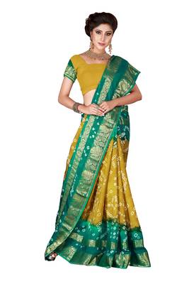 Multicolor hand woven art silk saree with blouse 5