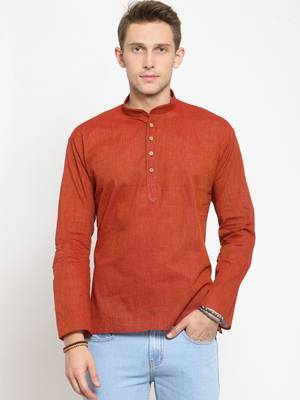 Brown plain cotton men-kurtas 1