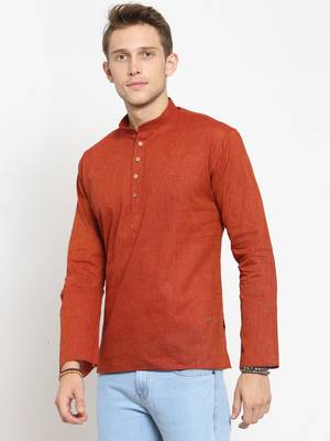 Brown plain cotton men-kurtas 4