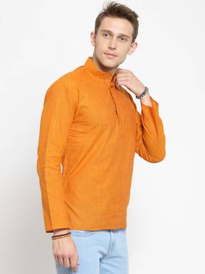 Orange plain cotton men-kurtas 2
