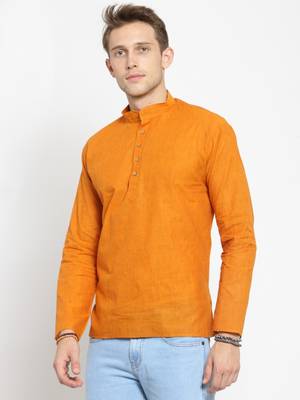 Orange plain cotton men-kurtas 4