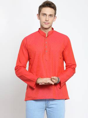 Red plain cotton men-kurtas 1