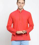 Red plain cotton men-kurtas