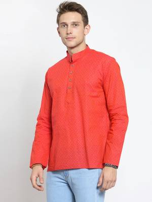 Red plain cotton men-kurtas 4