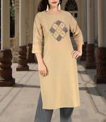 Beige Embroidered Silk Silk Kurtis