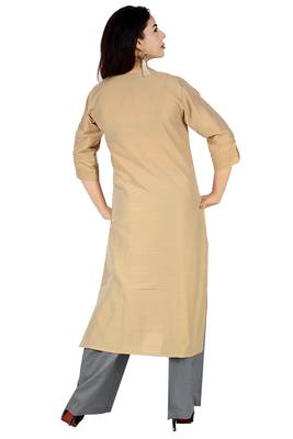 Beige Embroidered Silk Silk Kurtis 2