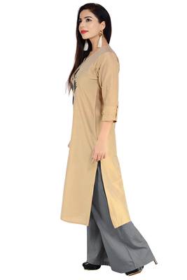 Beige Embroidered Silk Silk Kurtis 3