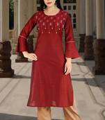 Maroon Embroidered Silk Silk Kurtis
