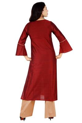 Maroon Embroidered Silk Silk Kurtis 2