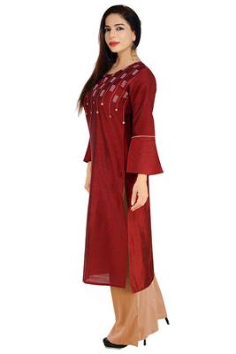 Maroon Embroidered Silk Silk Kurtis 3