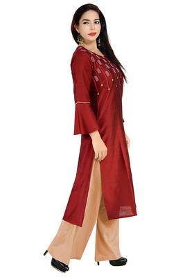 Maroon Embroidered Silk Silk Kurtis 4