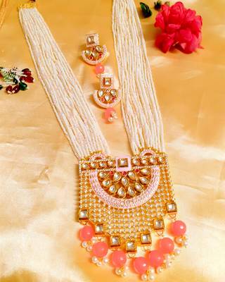 Wedding Exclusive Long Royal Pink Kundan Necklace Sets 2