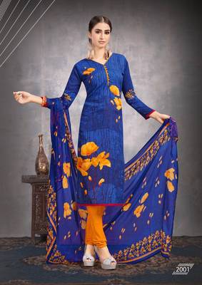Royal-blue floral print crepe salwar 1