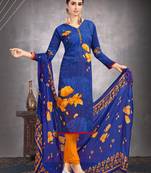 Royal-blue floral print crepe salwar