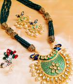 Kundan Jaipuri Green Agate Necklace Sets
