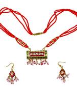 Designer Meenakari Red Green Lacquer Necklace Set