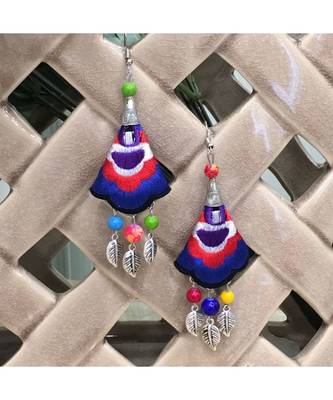 Women Traditional Silver Plated Oxidised Lightweight Multi-Color Embroidery Floral & Leaf Beads Hook Earrings Jewellery 1