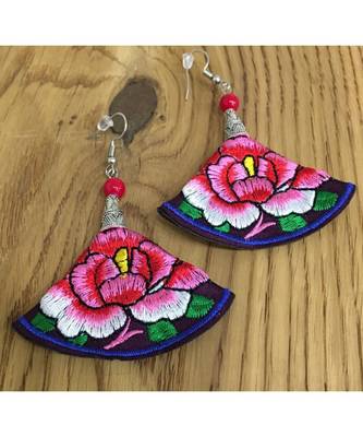 Women Traditional Silver Plated Oxidised Lightweight Multi-Color Embroidery Floral And Beads Hook Earrings Jewellery 1