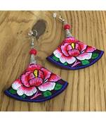 Women Traditional Silver Plated Oxidised Lightweight Multi-Color Embroidery Floral And Beads Hook Earrings Jewellery