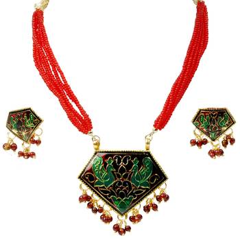 Exotic Peacock Design Meenakari Brass Necklace Set 1