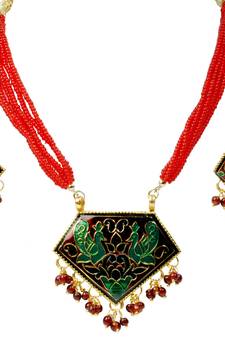 Exotic Peacock Design Meenakari Brass Necklace Set