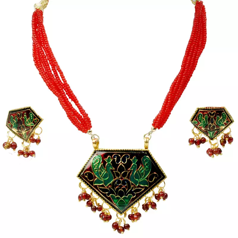 Exotic Peacock Design Meenakari Brass Necklace Set
