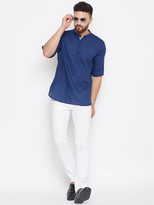 Blue woven pure cotton men-kurtas 1