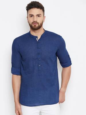 Blue woven pure cotton men-kurtas 2